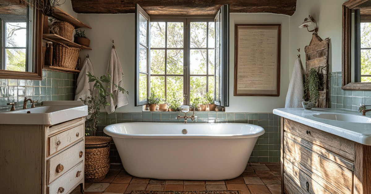 modern farmhouse-bathroom featuring a-freestanding tub