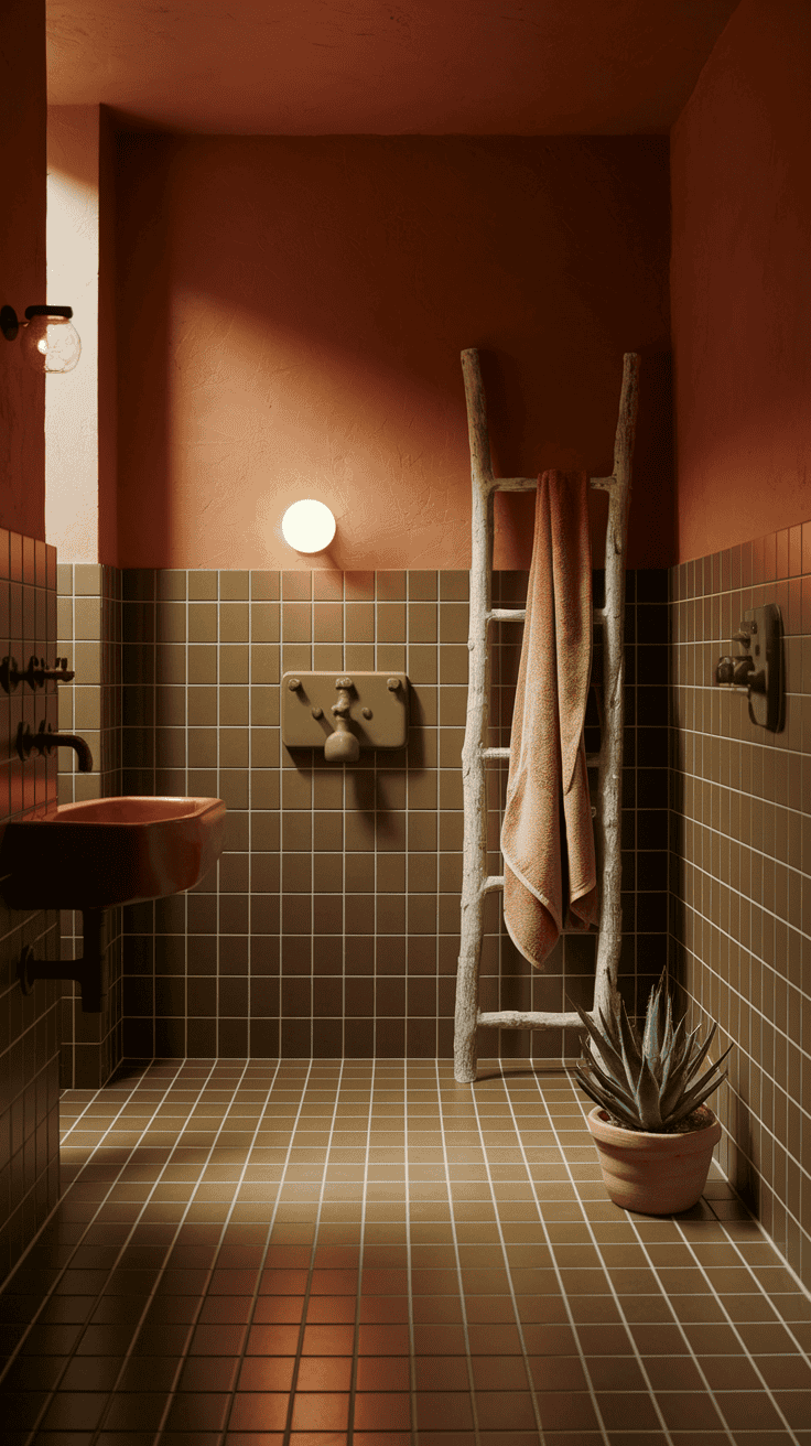 Mediterranean style bathroom depicting a rustic Tuscan terracotta sanctuary.