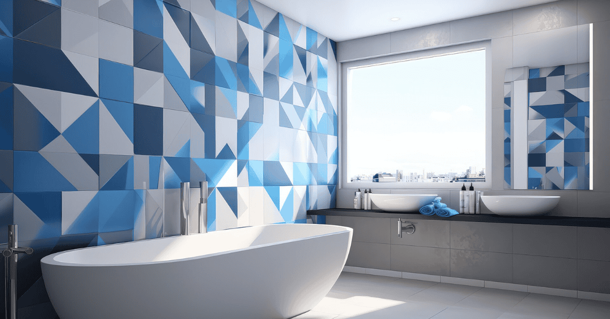 bathroom wall tiles design - geometric bathroom tile wall
