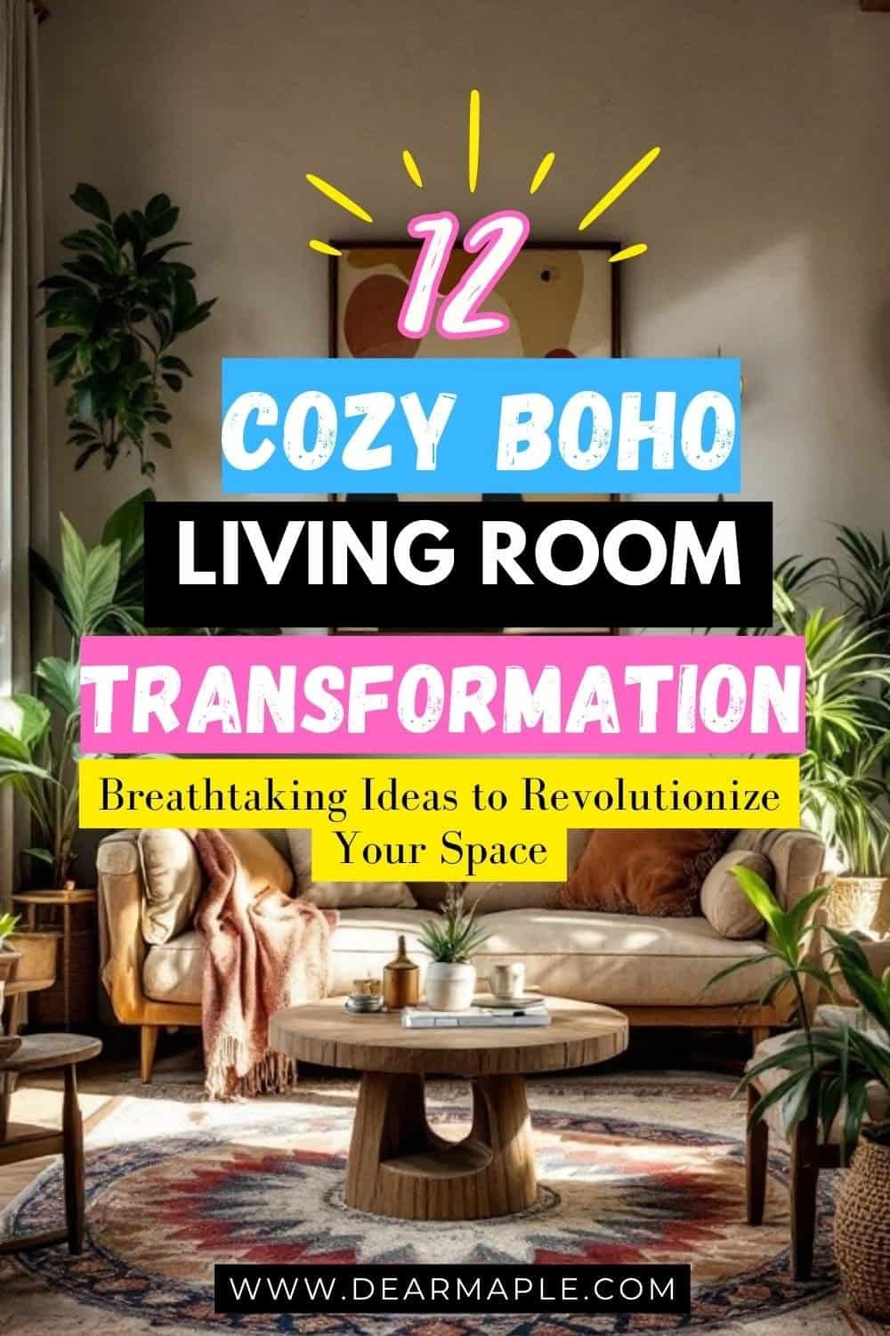 picture of Pinterest pin for
cozy boho living room