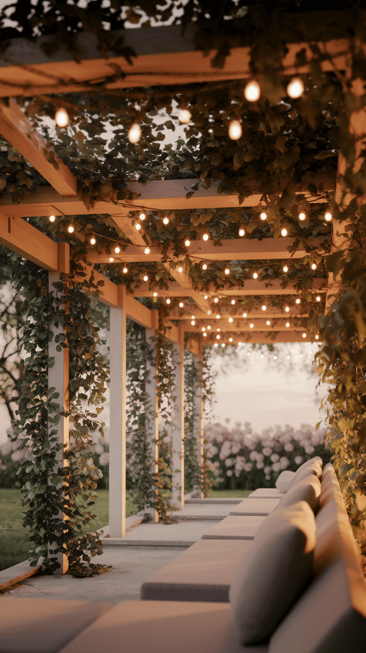 Cozy backyard idea: Charming pergola with vines and inviting ambiance