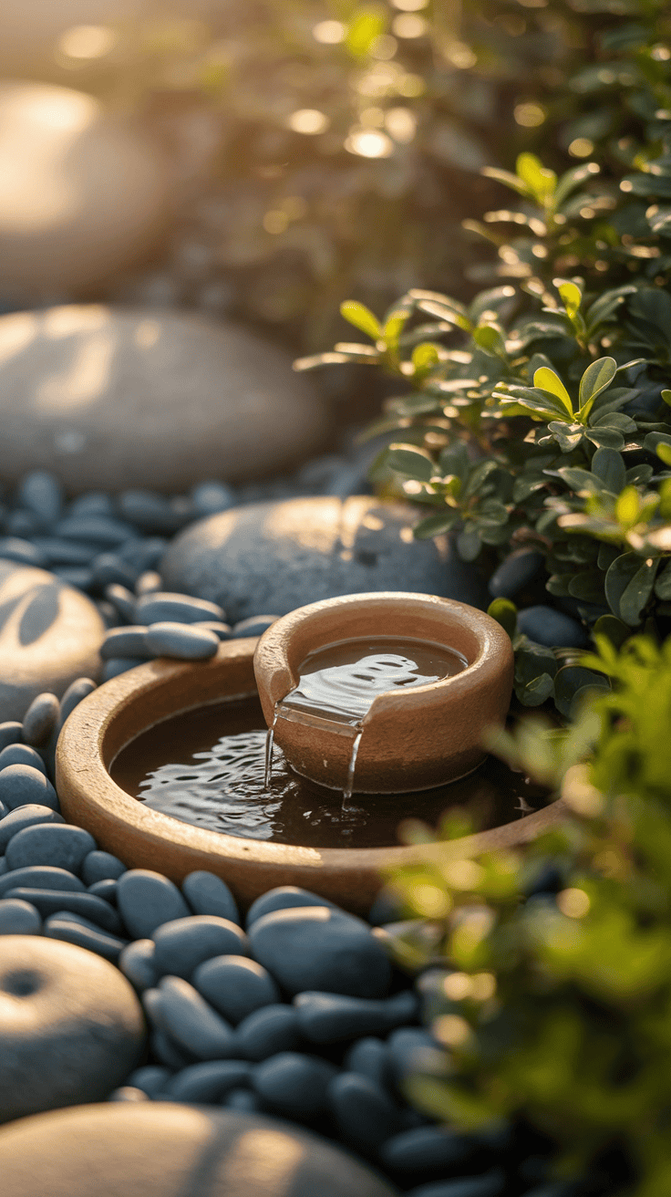 Cozy backyard idea: Tranquil water feature corner with serene atmosphere