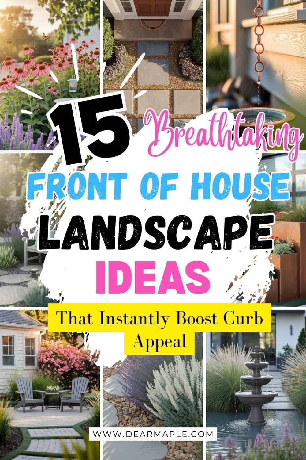 picture of Pinterest pin of front of house landscape ideas