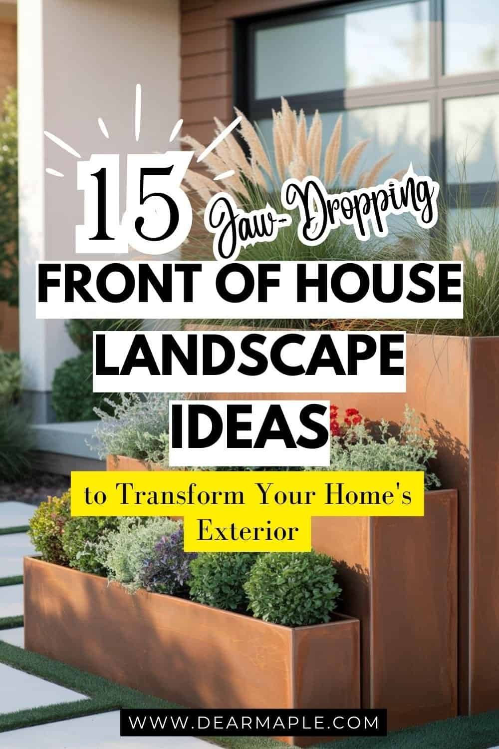 picture of Pinterest pin of front of house landscape ideas