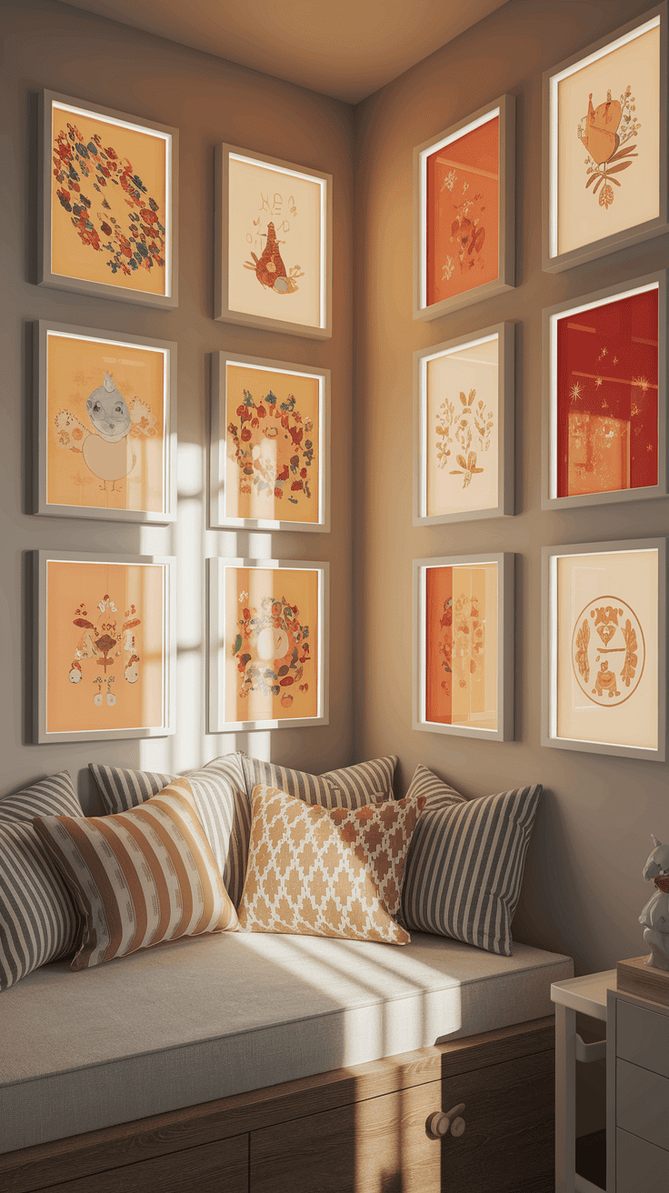 Customizable kids bedroom design with personalized gallery walls and flexible color schemes.