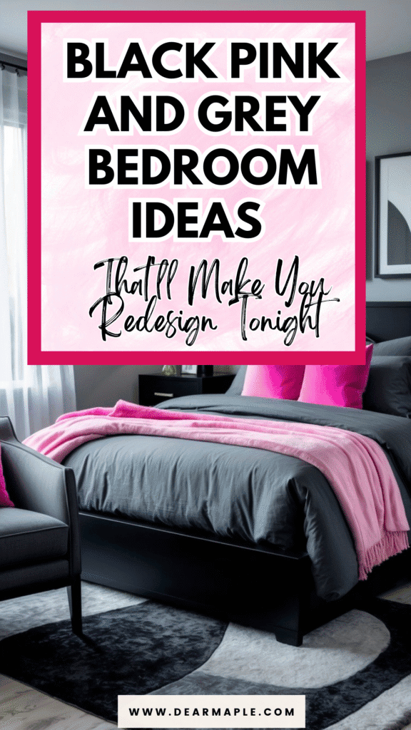 Pinterest pin of Black Pink And Grey Bedroom Ideas