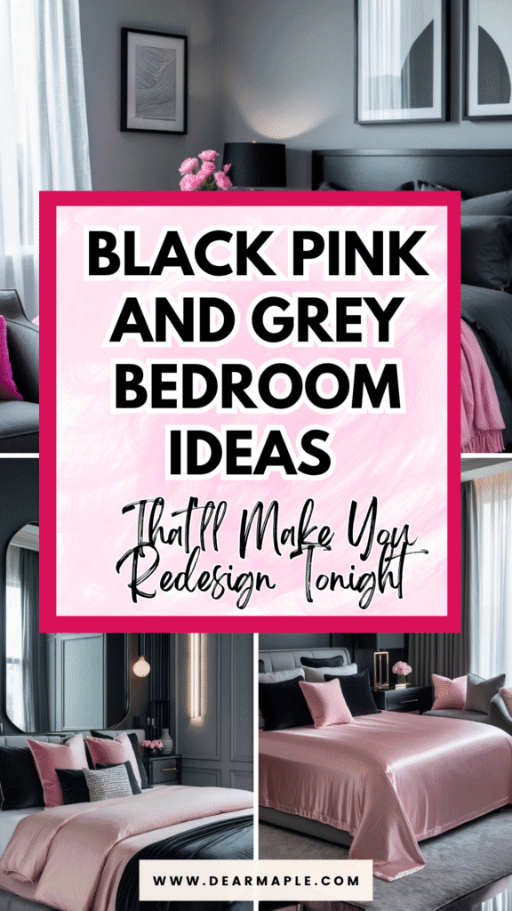 Pinterest pin of Black Pink And Grey Bedroom Ideas