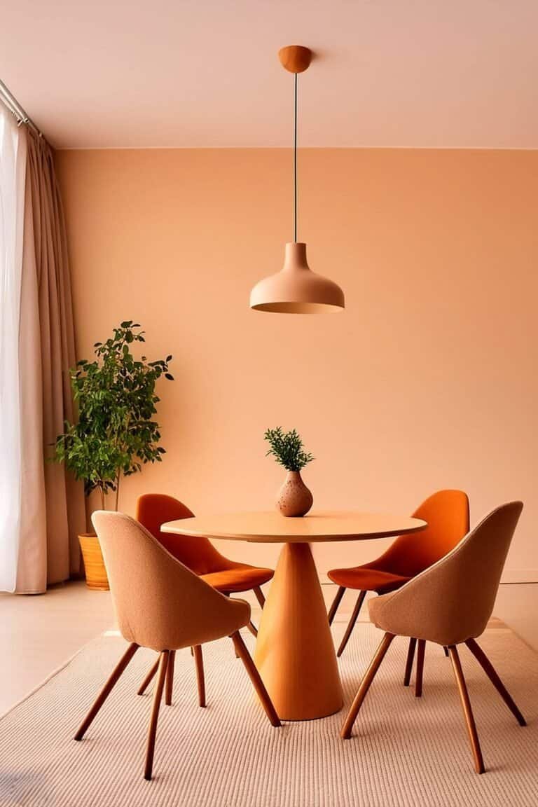 Dining Room Paint Color Ideas - Modern interior design of apartment, dining room with table and chairs, empty living room with beige wall