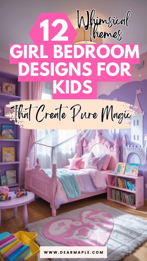 Pinterest pin of Girl Bedroom Designs For Kids!