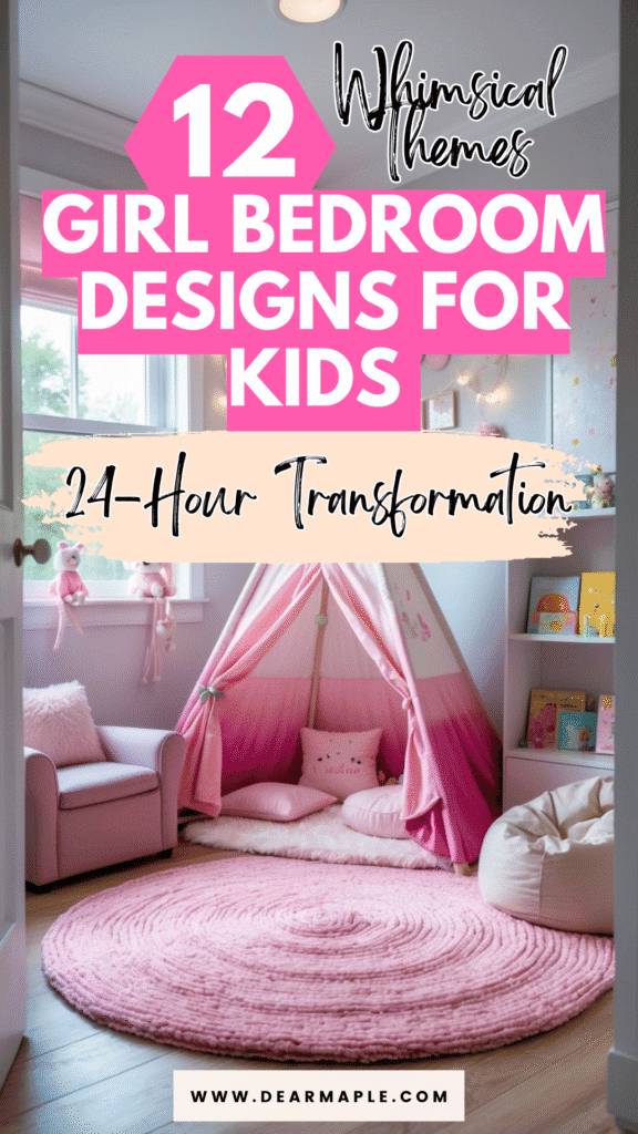 Pinterest pin of Girl Bedroom Designs For Kids!
