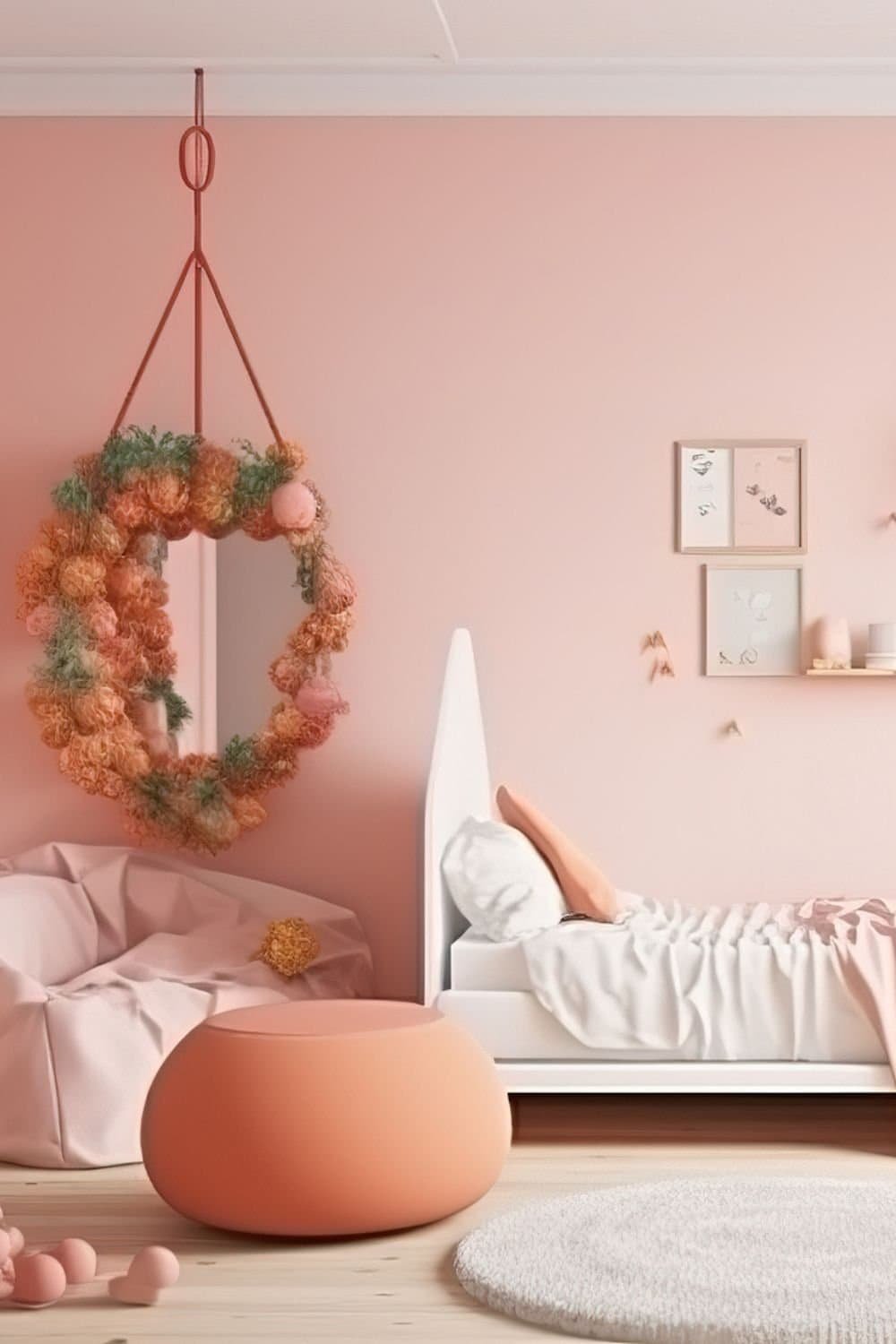 Girl Bedroom Designs For Kids-Mockup frame in childrens bedroom, 3d render, Bright color