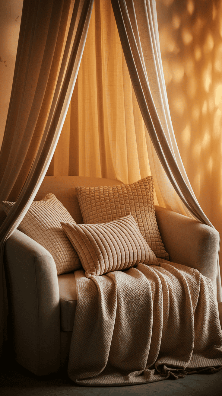 Sensory-rich secret space in kids bedroom designs with various textures and calming lights.