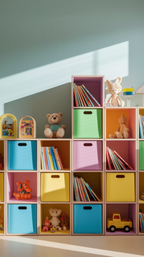 Kids bedroom designs with adaptable storage systems for different stages of growth.