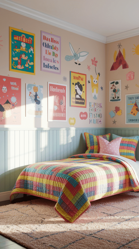 Kids bedroom designs using light walls with colorful accessories for a spacious feel.