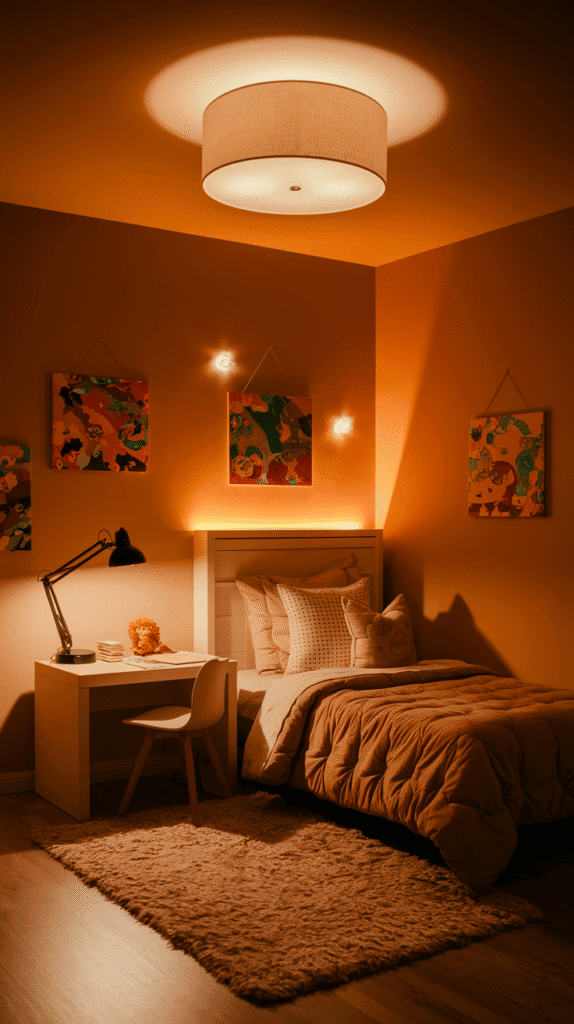Kids bedroom designs featuring layered lighting for adaptable light needs.