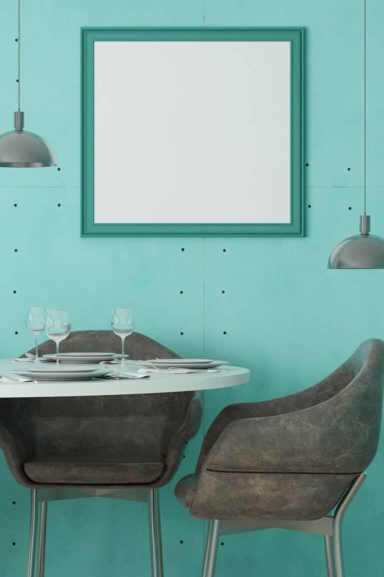 Modern Dining Room Ideas-Living room with table, chair and wall frame, 3D style