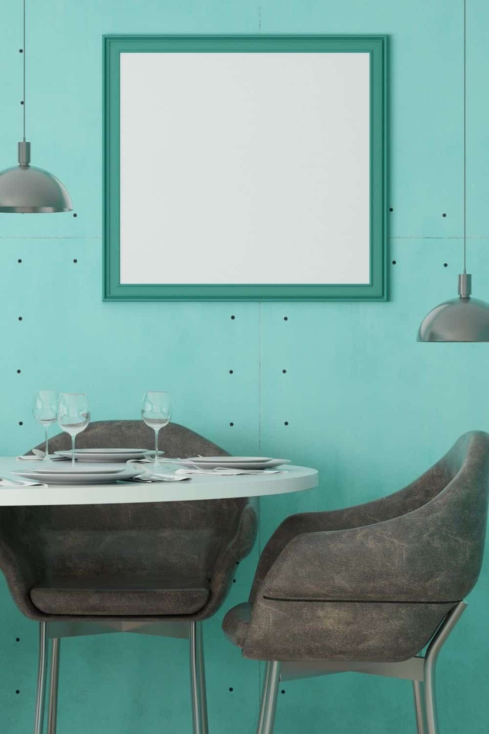 Modern Dining Room Ideas-Living room with table, chair and wall frame, 3D style