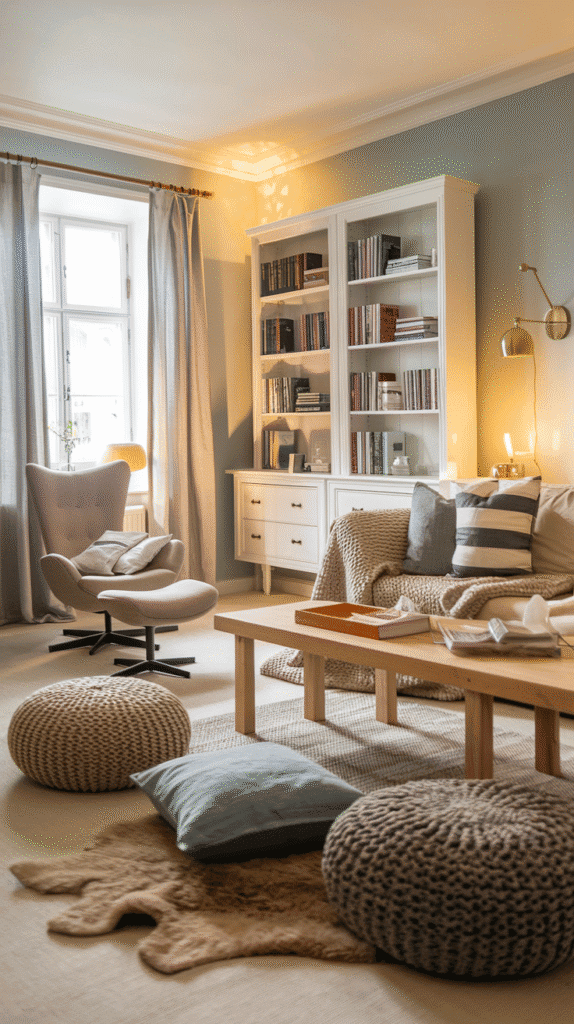 Scandinavian Living Room Nordic Style with cozy textiles and hygge decor
