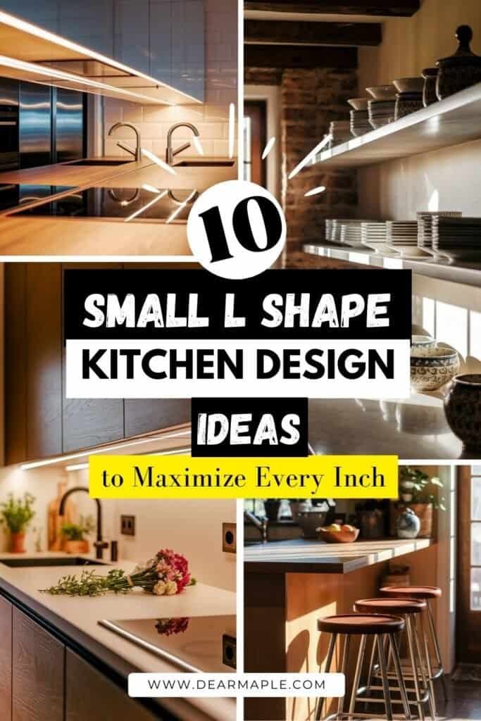 Pinterest pin of Small l shape kitchen design
