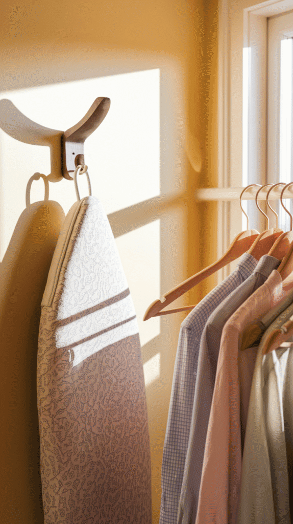 Tiny Laundry Room Ideas utilizing hooks for space.