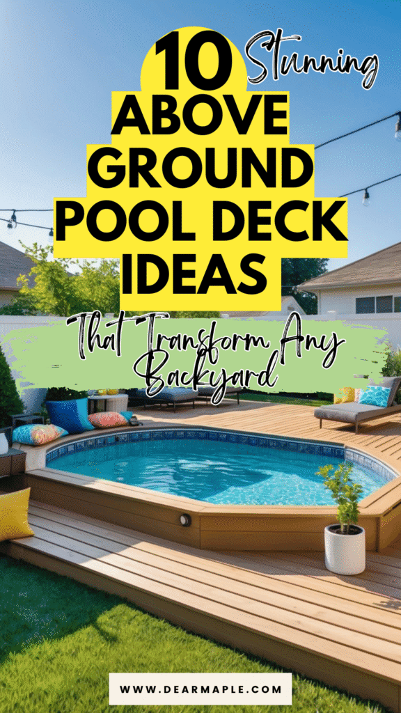 Pinterest pin of above ground pool deck ideas