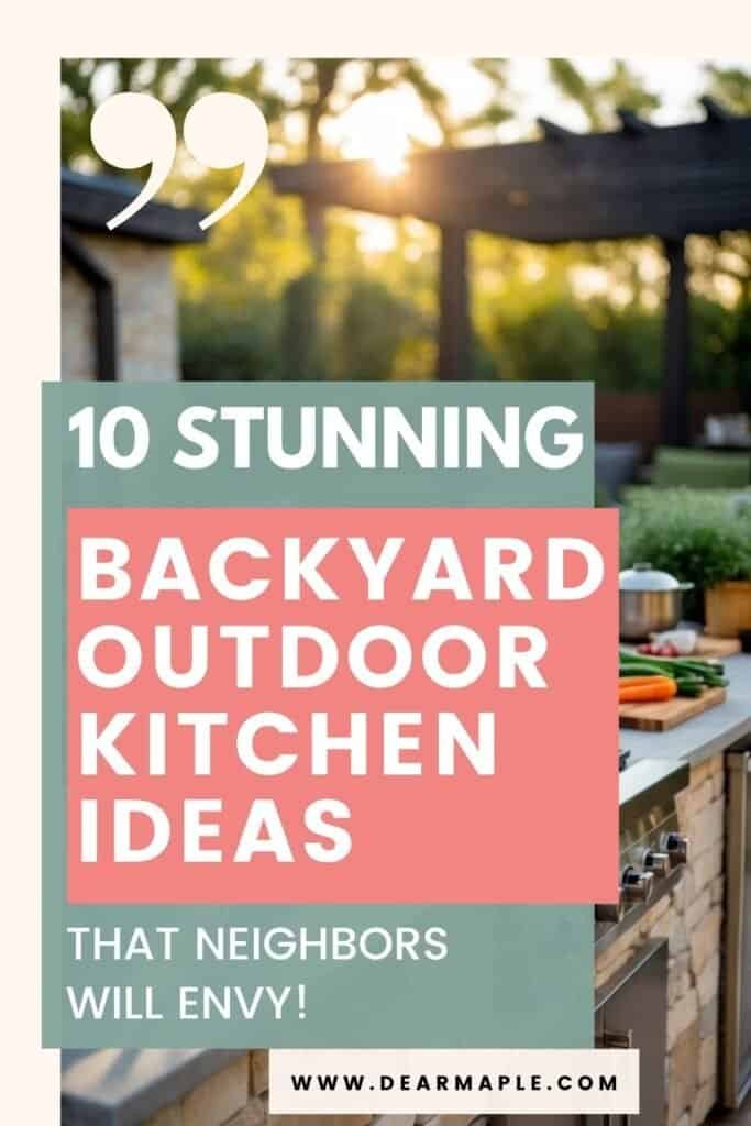 Pinterest pin of backyard outdoor kitchen