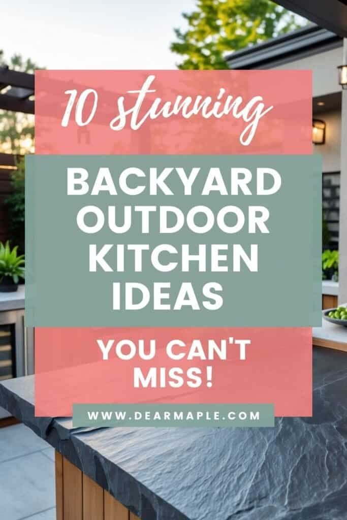 Pinterest pin of backyard outdoor kitchen