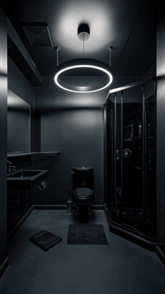 Dramatic all-black design concept in black bathroom decor