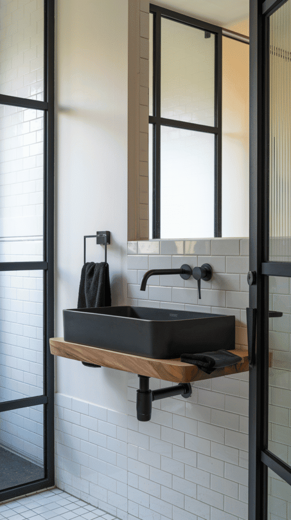 Matte black fixtures for black bathroom decor