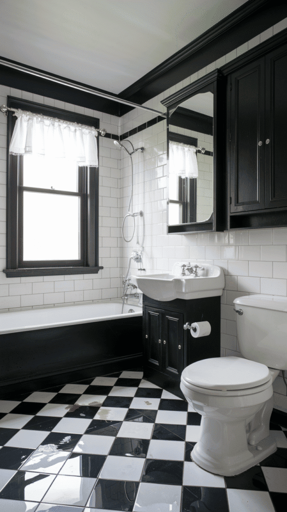 Sophisticated black marble touch in black bathroom decor