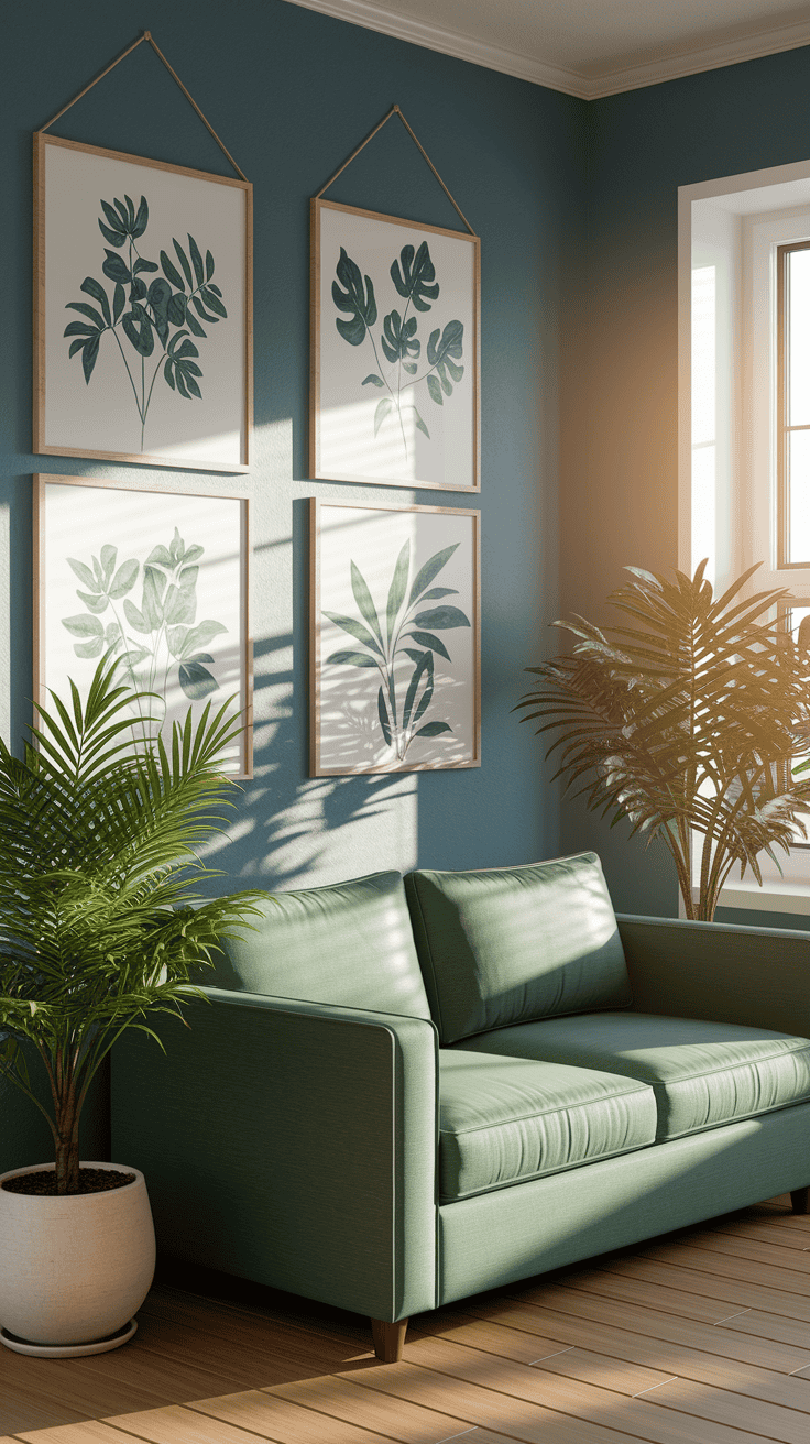 A cozy home office with couch that promotes tranquility and focus through Zen-inspired design.