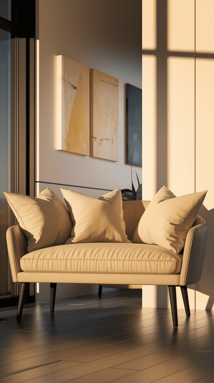 A cozy home office with couch focused on a stylish contemporary office nook.