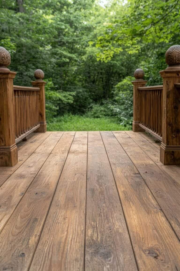 deck skirting ideas cheap-Wooden deck overlooking a lush green forest