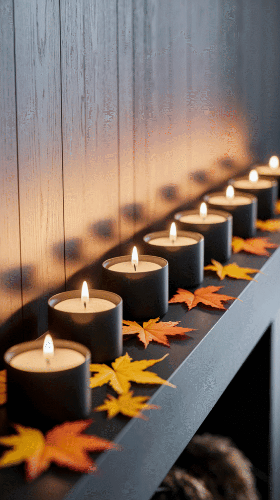 fall fireplace mantel decorating ideas modern candlelight