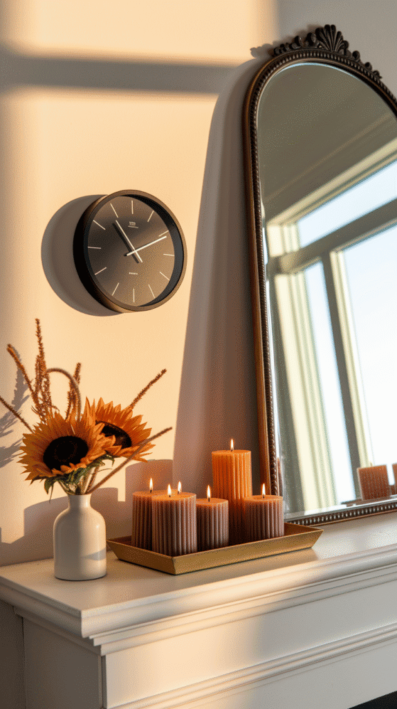 fall fireplace mantel decorating ideas modern glass transparency