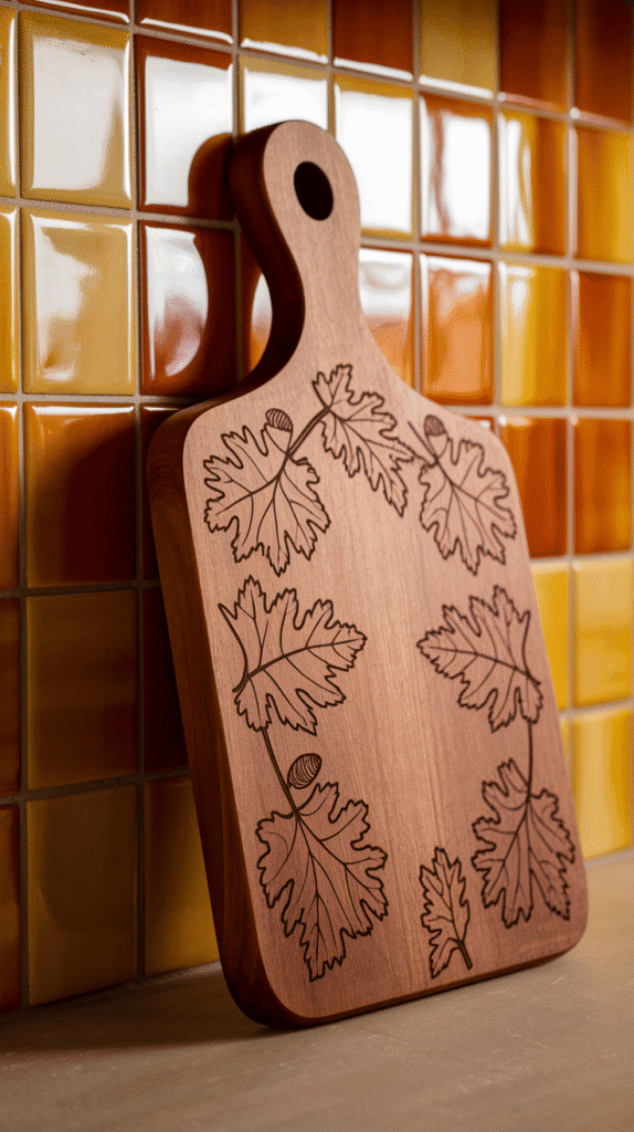 Fall kitchen decor countertops with a themed board.