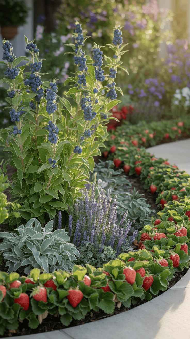 Productive and beautiful edible plants incorporated into front of house landscape ideas for both aesthetics and functionality