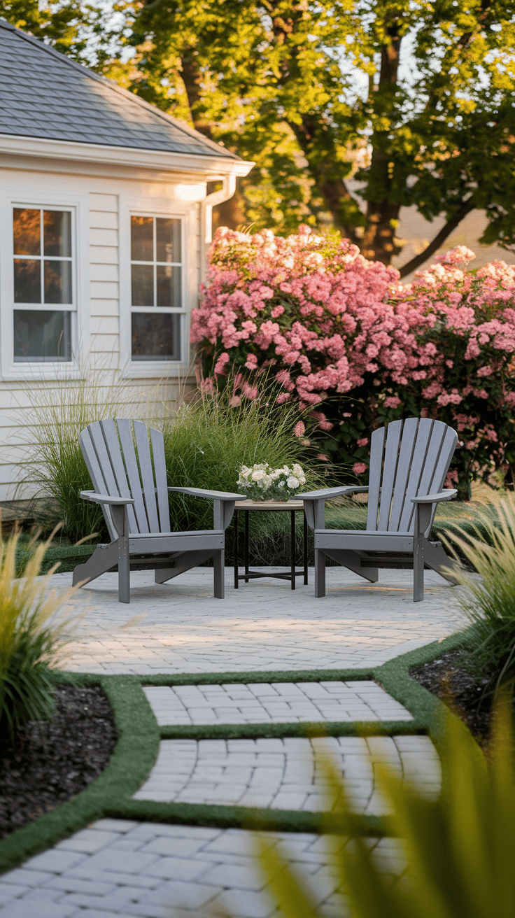 Welcoming front yard conversation area demonstrating functional front of house landscape ideas that encourage neighborhood connection