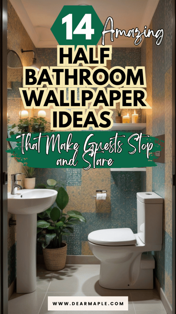Pinterest pin of half bathroom wallpaper ideas