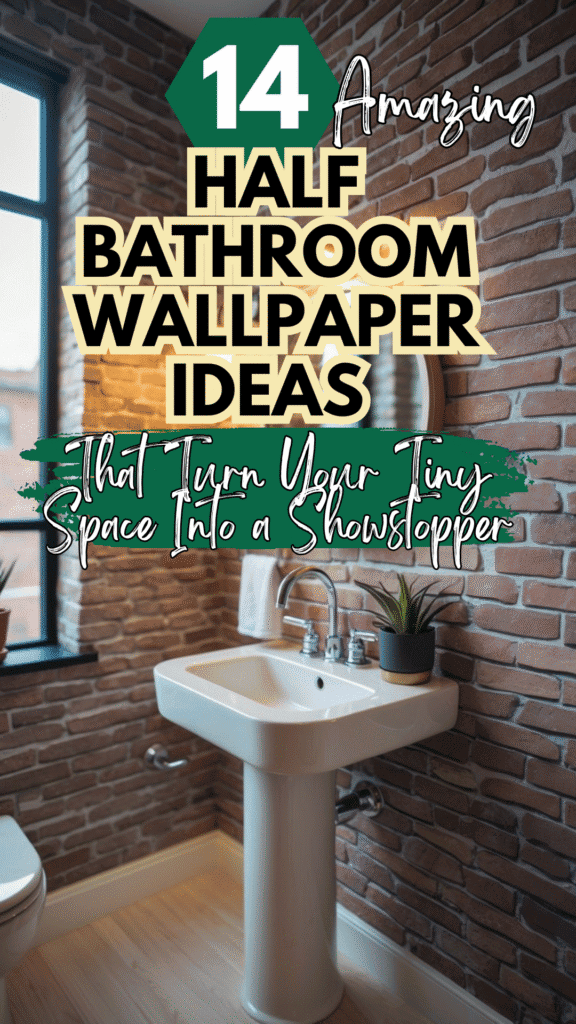 Pinterest pin of half bathroom wallpaper ideas