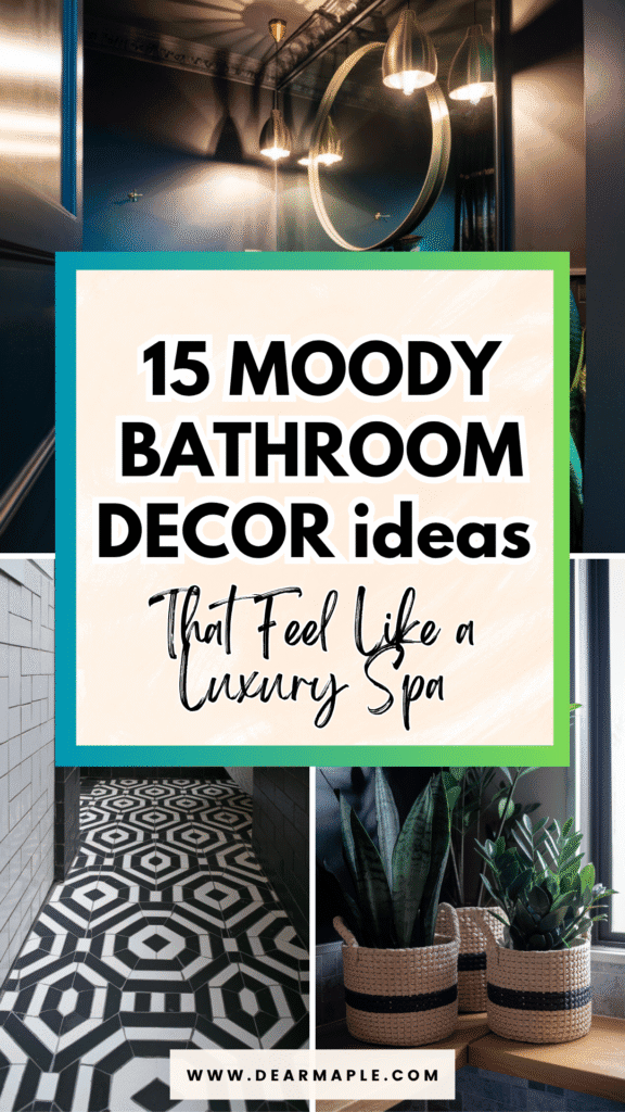 Pinterest pin of moody bathroom decor