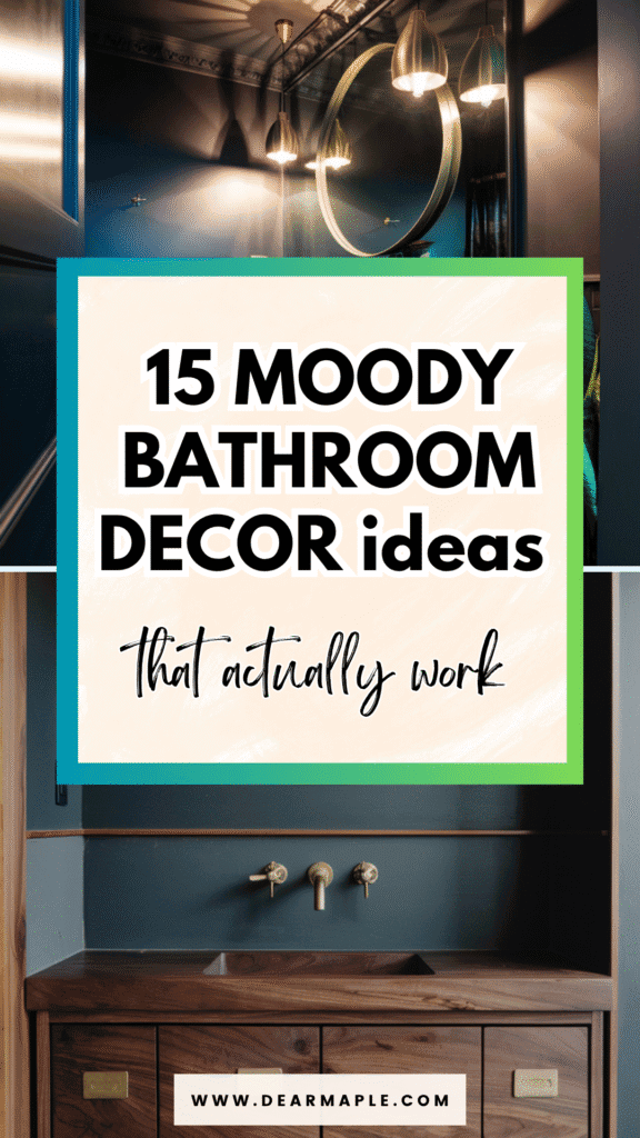 Pinterest pin of moody bathroom decor