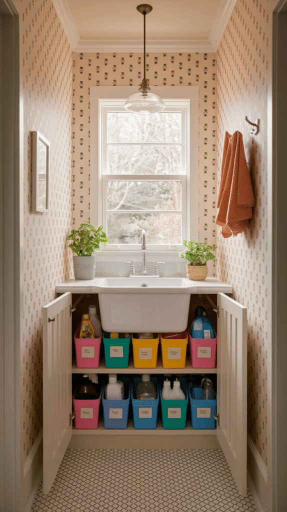 Space-maximizing narrow Laundry Room ideas utilizing under-sink space efficiently.