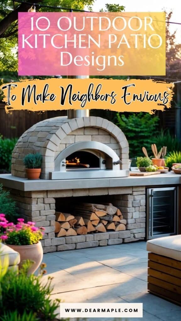 Pinterest pin of outdoor kitchen patio