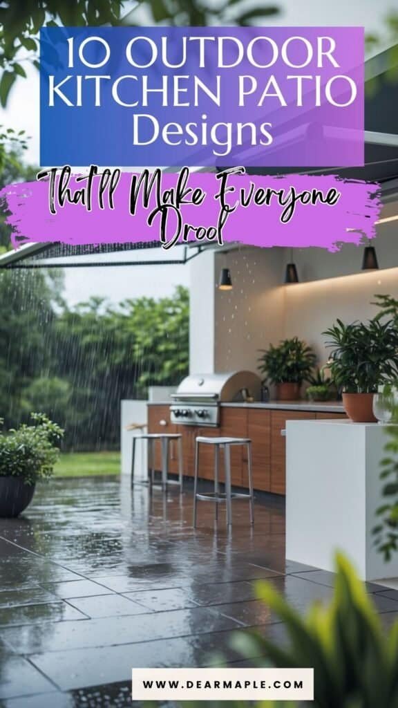 Pinterest pin of outdoor kitchen patio