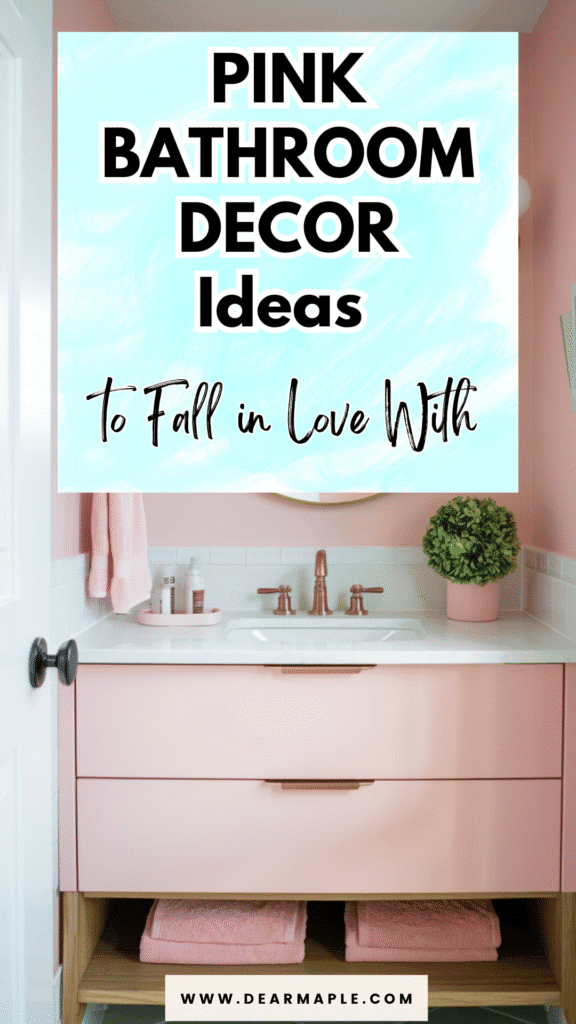 Pinterest pin of pink bathroom decor