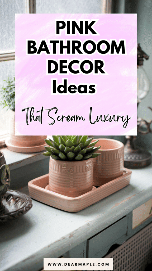 Pinterest pin of pink bathroom decor