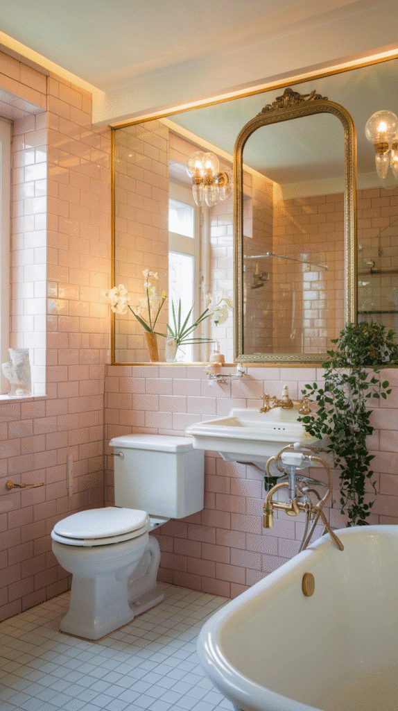 brass and pink elegant style – pink bathroom decor