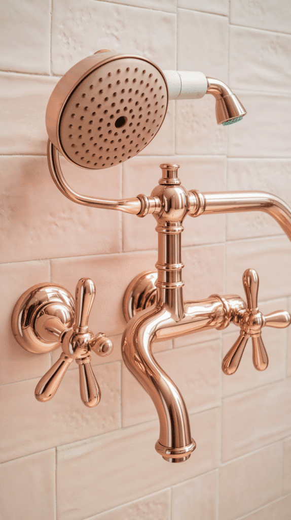 rose gold fixtures modern vibe – pink bathroom decor