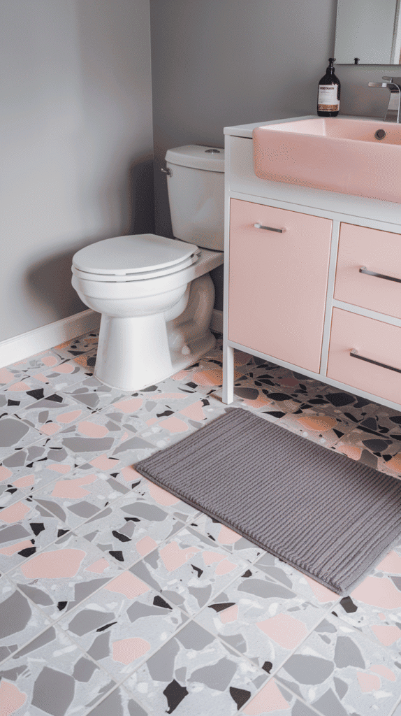 terrazzo pink floor tiles – pink bathroom decor